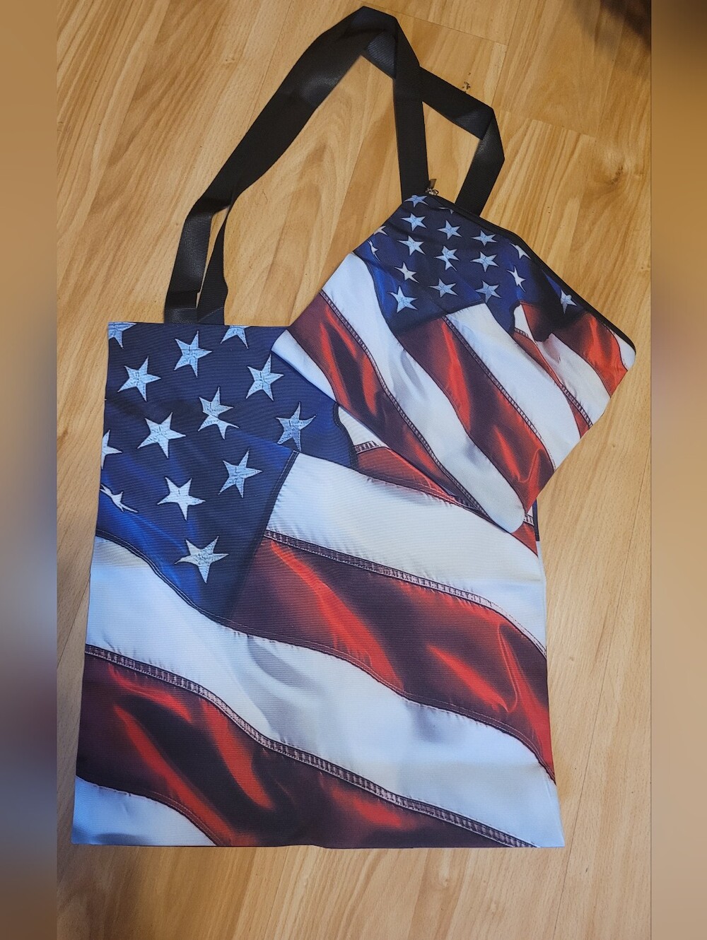 American Flag Print Tote Bag with Stars and Stripes And Zipper Bag (C02)